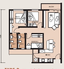 Kayana Heights Type B 900 square foot floor plan